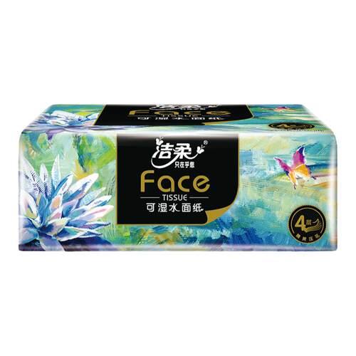 洁柔face油画抽纸L码4层加厚可湿水100抽195×155家用整箱餐巾纸