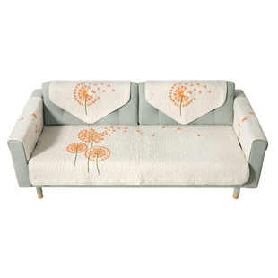 蒲公英刺绣沙发垫鲁绣田园四季通用坐垫扶手巾现代简约沙发套盖布