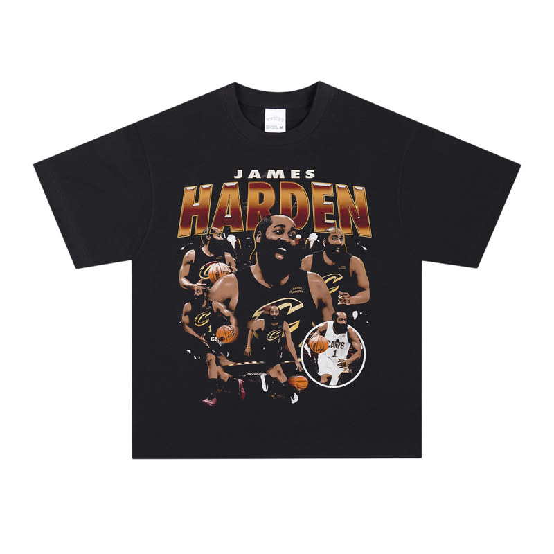 哈登Harden 球星人像印花美式复古高街重磅纯棉透气短袖小领口t恤