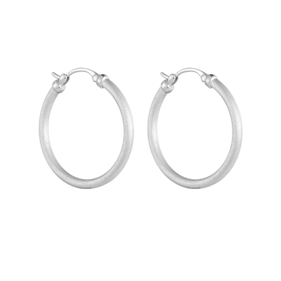 AHCHOO 静奢通勤极简手工拉丝S925银耳环百搭气质圆形耳圈HOOPS女