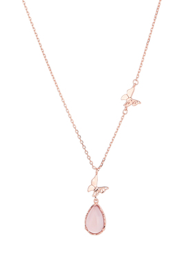 「莫奈花园」粉水晶蝴蝶纯银项链女轻奢小众高级感送闺蜜生日礼物