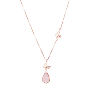 「莫奈花园」粉水晶蝴蝶纯银项链女轻奢小众高级感送闺蜜生日礼物