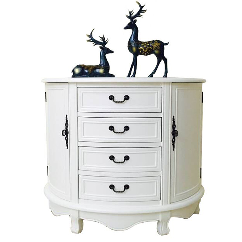 卧室入户进门轻奢玄关柜半圆实木斗柜欧美式玄关桌客厅隔断柜彩绘