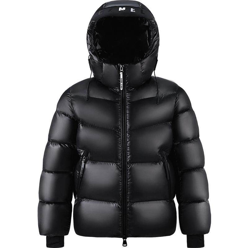 骆驼飞金鹅绒服男女2025冬季黑色短款亮面羽绒服防风保暖厚外套潮