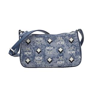 【自营】MCM女士小号牛仔蓝铆钉单肩斜挎包女包腋下包织物单肩包
