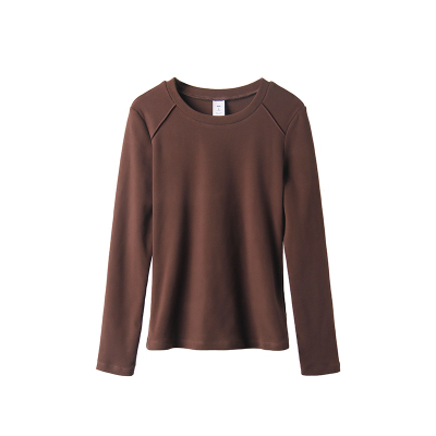 罗纹双面绒小圆领起梗修身长袖