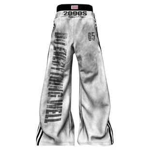 DETW 25AW*原创水洗双腰拳击织带直筒A字*复古街头宽松卫裤男女