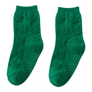RYSONMOON男女儿童冬季加厚百搭保暖防滑无感棉圣诞绿立体地板袜