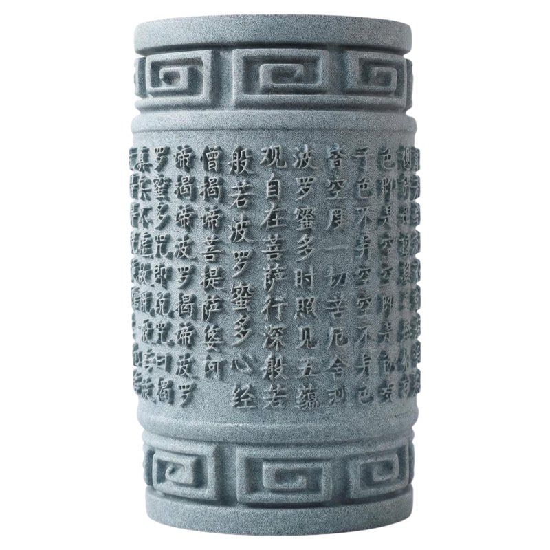 青砂石佛经柱定海柱仿古工艺品家居客厅玄关茶桌鱼缸创意装饰