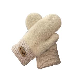 学院手套女冬男全指情侣加厚加绒包指挂脖防寒保暖水貂毛连指手袜