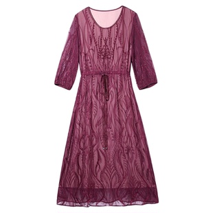 奢华国际品牌桑蚕丝真丝连衣裙春贵夫人大码婚礼喜妈妈装显高长裙