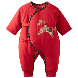 [马蹄哒哒]aqpa夹棉婴儿连体衣保暖冬季棉服新生宝宝新年红拜年服