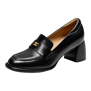 KISS CAT/接吻猫春秋羊皮乐福鞋一脚蹬粗高跟单鞋女KA54101-10