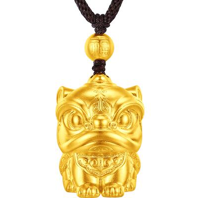 周大福瑞兽螭龙纹醒狮黄金吊坠