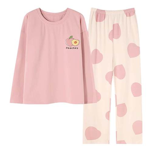 北极绒春秋季睡衣女士纯棉长袖长裤自带胸垫防凸点秋天家居服套装