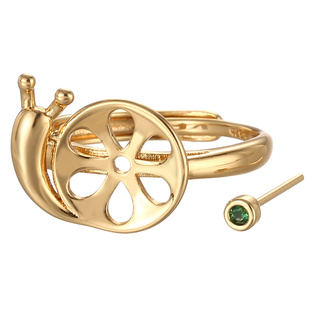 简约日韩平安扣夹扣戒指空托配饰古法沙金工艺小众蜗牛设计戒指托