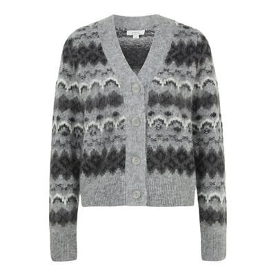 【折扣】VINCE 女秋冬费尔岛图案提花针织开襟衫