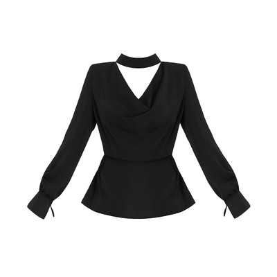 VOCK 月夜倒叙 早秋法式高智感气质通勤项圈荡领收腰显瘦衬衫上衣