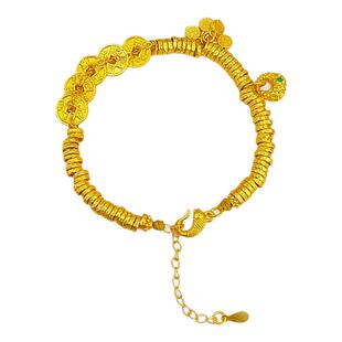 古法沙金999五帝钱胖福盘缠手链平安喜乐小鱼钱币手串国风复古女