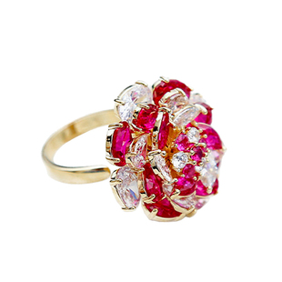 高贵大气立体多层玫红钻花朵戒指宝石旋转开口女夸张食指宴会礼服