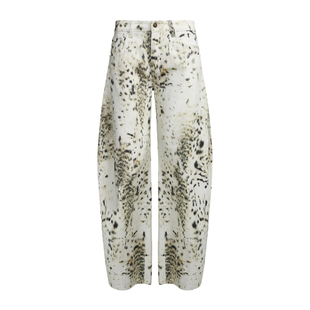 LIONESS豹纹牛仔裤虞书欣同款纯棉宽松雪豹印花美式阔腿弯刀裤女