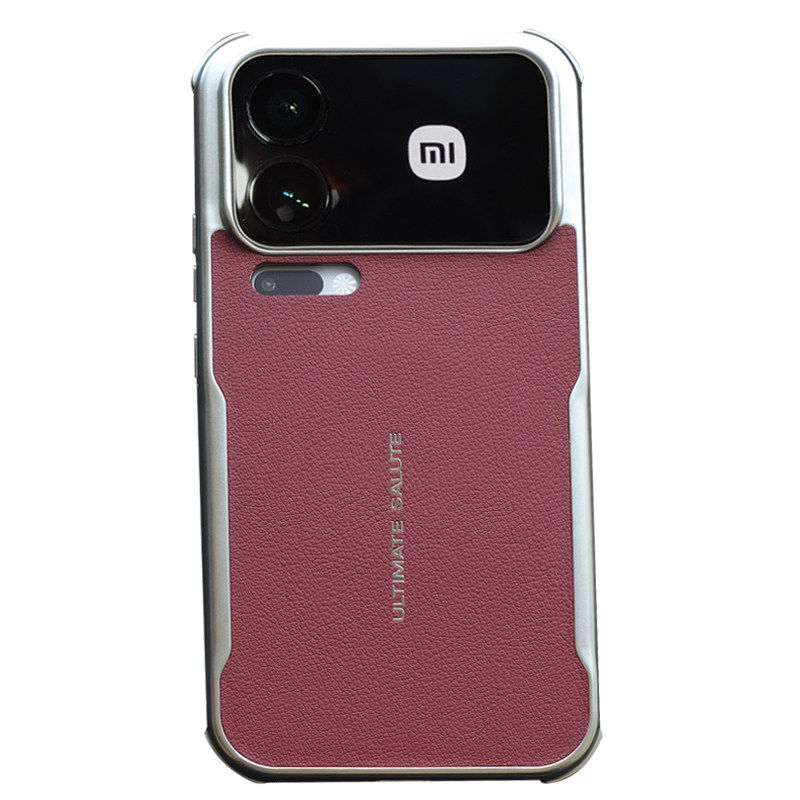 时尚棕色贴皮纹适用Xiaomi小米17ProMax手机壳内置强力磁吸充电15保护套红米K90/K80电镀tpu软边防摔全包外壳
