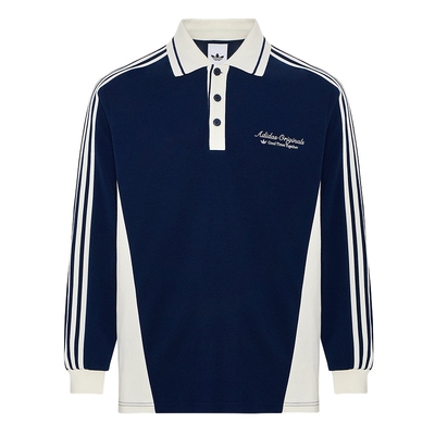 adidas阿迪达斯三叶草男撞色条纹宽松针织休闲长袖POLO衫 KW5687