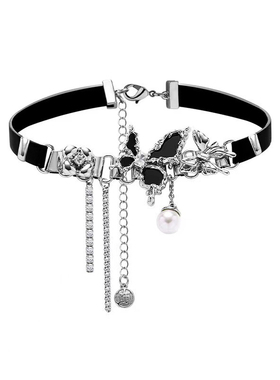 黑色蝴蝶流苏项链女choker项圈颈带美式复古辣妹锁骨链高级感颈链