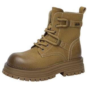 戈美其短靴女防泼水大黄靴舒适新款春季加绒马丁靴女款厚底短靴女