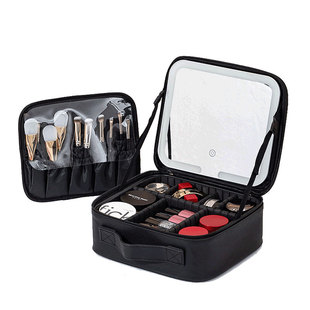 高级LED带镜子旅行化妆包女便携式大容量化妆刷箱手提分区美妆包