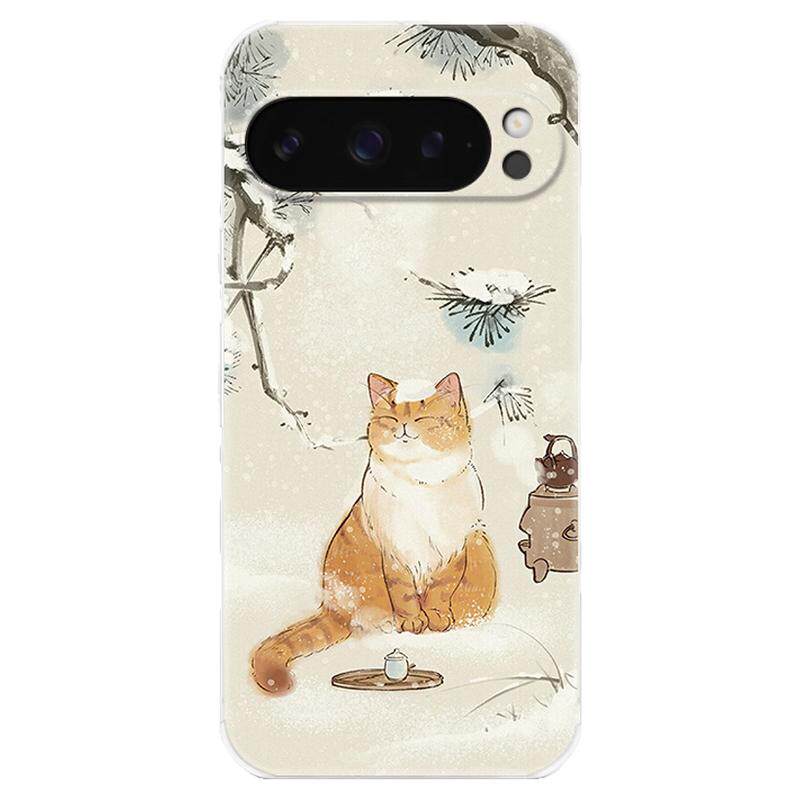 复古文艺猫咪适用谷歌Pixel10手机壳9pro/8/7/6A可爱XL中国风卡通古风女款耐脏气囊防摔软