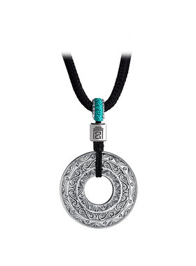 宫匠造办福银十朝十美好运平安足银吊坠手工錾刻银饰平安扣