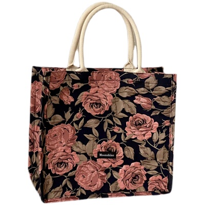 复古手提大包购物袋大容量花朵包