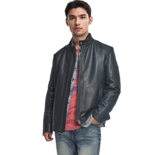 MCS男装源自万宝路秋季户外休闲简约舒适修身立领舒适皮衣外套男