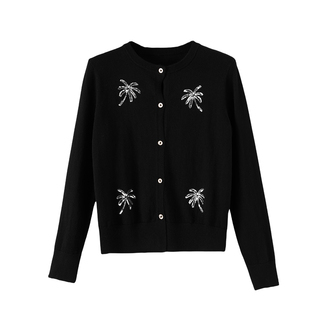 晚白2026年春新款通勤亮片毛衫休闲亲肤含羊毛针织衫开衫外套女