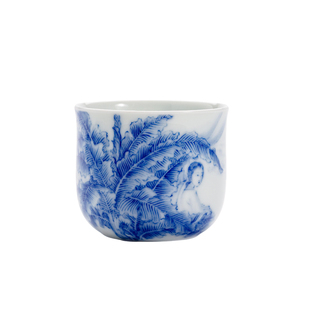 冯祖传窑续真茶杯陶瓷主人杯小卧足杯青花瓷芭蕉仕女高端柴窑送礼