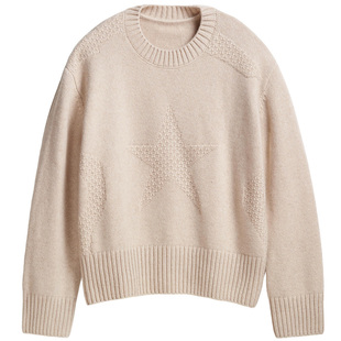 斐雪 浓淡总相宜 三股加厚五角星提花宽松舒适女式圆领山羊绒毛衣