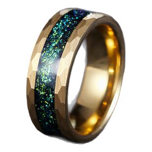 飒雅绿色男士戒指高级感钨金食指单身指环个性小众设计女时尚潮男