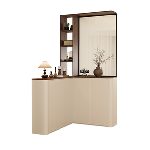 中古风入户玄关柜隔断柜一体2026新款奶油风置物装饰柜定制鞋柜