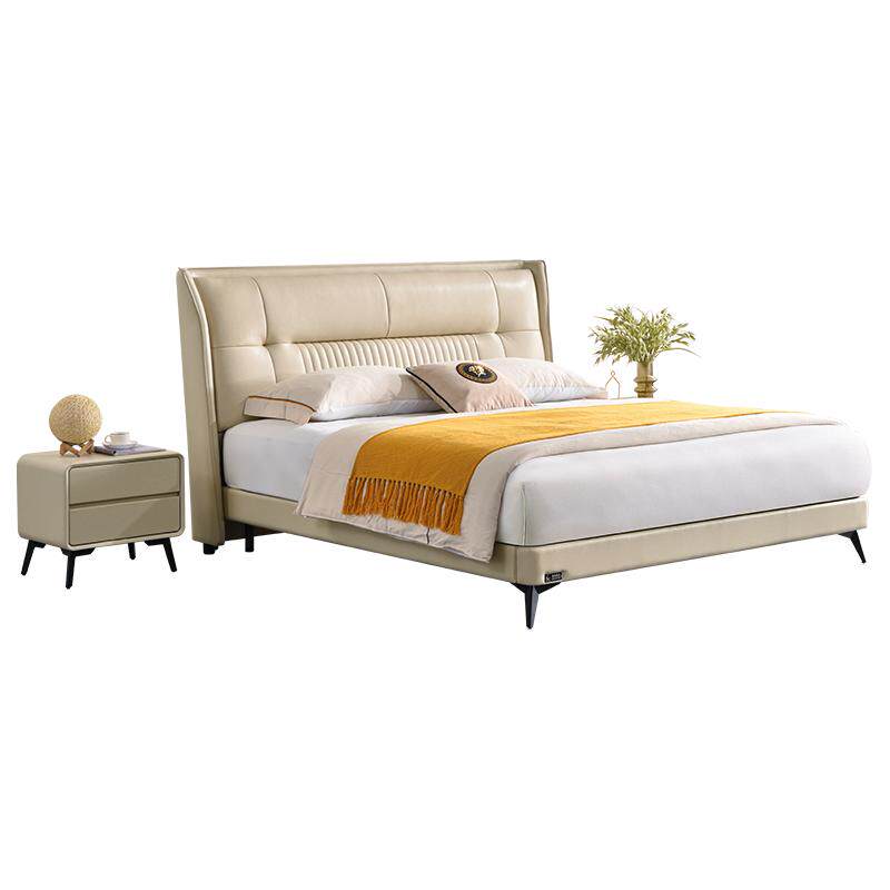 联乐头层牛皮实木奶白色