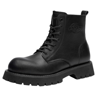 李健同款dickies马丁靴男鞋2025冬季黑色皮靴厚底加绒保暖靴子女