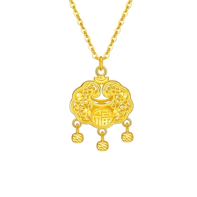 老庙镂空锁包福字项链