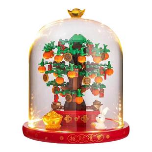 适用于乐高40864财神爷摇钱树招财猫防尘玻璃罩红色发光底展示盒