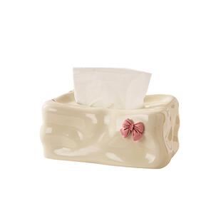 客厅高档轻奢茶几餐桌纸巾盒摆件家用纸抽盒奶油风陶瓷高级抽纸盒