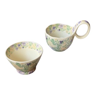 悦檬食器三色堇陶瓷餐具米饭碗家用意面沙拉碗高颜值甜品碗早餐杯