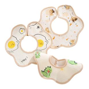 婴儿口水巾新生儿防吐奶围兜卡通防水宝宝纱布花瓣围嘴360度旋转