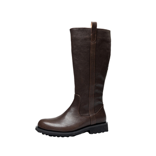 里外全真皮马靴男款棕色复古长筒靴2025冬季新款加绒高筒靴蒙古靴