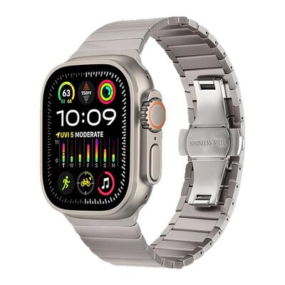 索柯适用于applewatch ultra苹果手表s10不锈钢新款金属表带s9链式iwatch8/7/6/5/se钢带蝴蝶扣高级感49/46mm