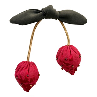 新款布艺樱桃蝴蝶结胸针配饰小众精致复古流苏吊穗胸花衣服装饰品