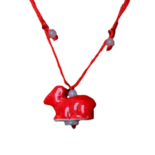 小红老虎十二生肖项链吊坠本命年蛇马羊猴鸡狗猪项链陶瓷情侣项链